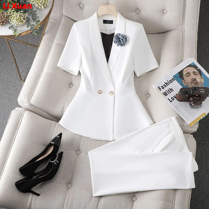 New Elegant Women Formal Suits For 2023 Summer High Quality Fashion Slim Casual Blazer And Pants Office Ladies Work Wear