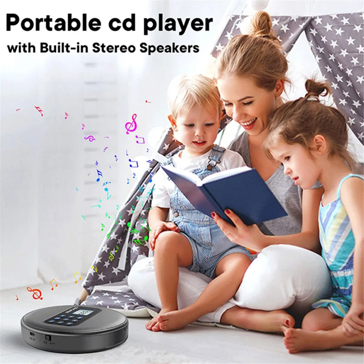 Фото Портативный Bluetooth-плеер DTC5 с динамиками, перезаряжаемый CD-плеер/проигрыватель компакт-дисков с наушниками №5