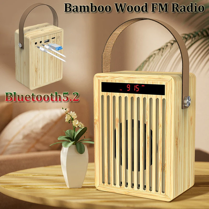 

Portable FM Radio Bluetooth 5.2 Subwoofer Speaker MP3 Player with LED Display Support U Disk AUX Headphone Play