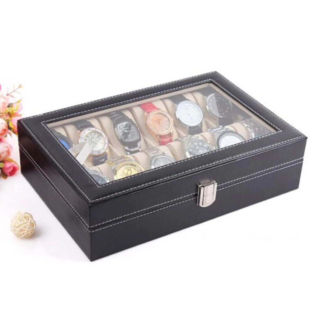 PU Leather Watch Box Case Organizer Display with Soft Leather Pillows for Men Women Jewelry Boxes Display Best Gift 10 Slots