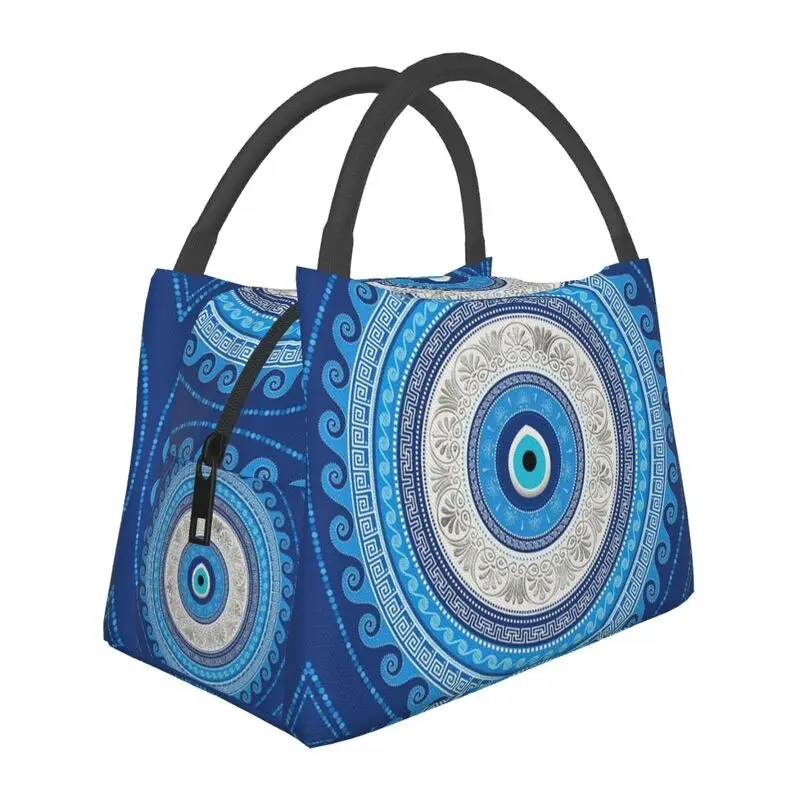 

Greek Mati Mataki Thermal Insulated Lunch Bag Women Matiasma Evil Eye Ornament Resuable Lunch Tote Multifunction Meal Food Box