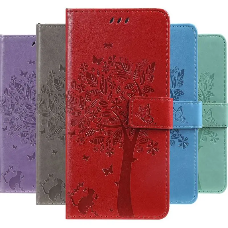 

Single Color Tree Cat Case For Samsung Galaxy S23 S22 S21 S20 FE Ultra S10 Plus A14 A34 A54 5G Fundas Wallet Phone Cover DP06F