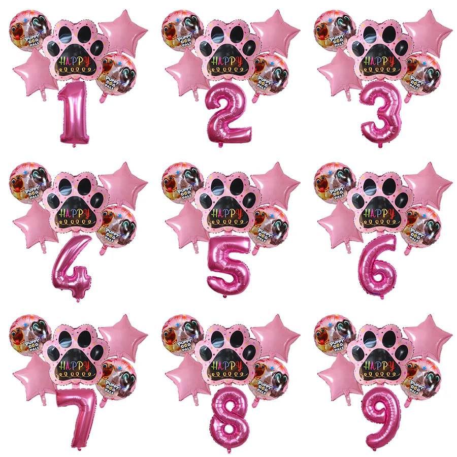 

6Pcs Let's pawty Pawty Theme Aluminum Balloon Pink Black Dog Paws Balloon Birthday Party Decoration Party Supplies Foil Balloon