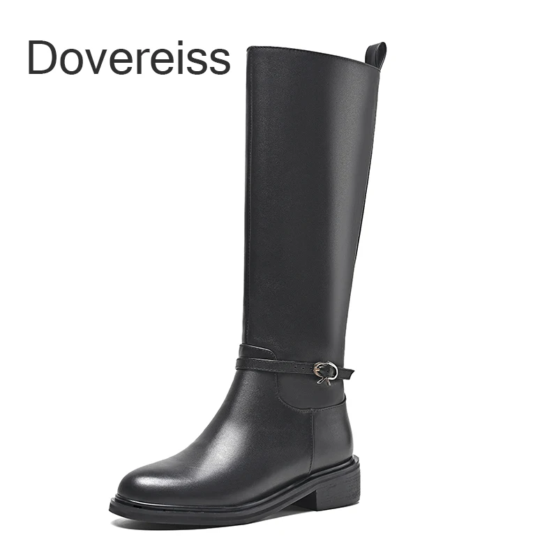 

Dovereiss 2022 Fashion Female Boots Winter Sexy Elegant Boots New Zipper Genuine Leather Flats Brown Knee High Boots New44 45 46
