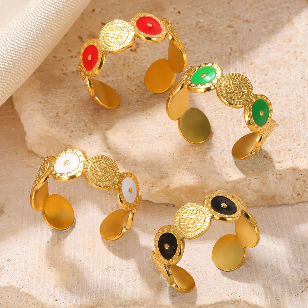 

PVD Plated Stainless Steel Rings For Women Vintage Round Jewelry Gold Color Bohemia Ring Birthday Gift New 2023 Free Shipping