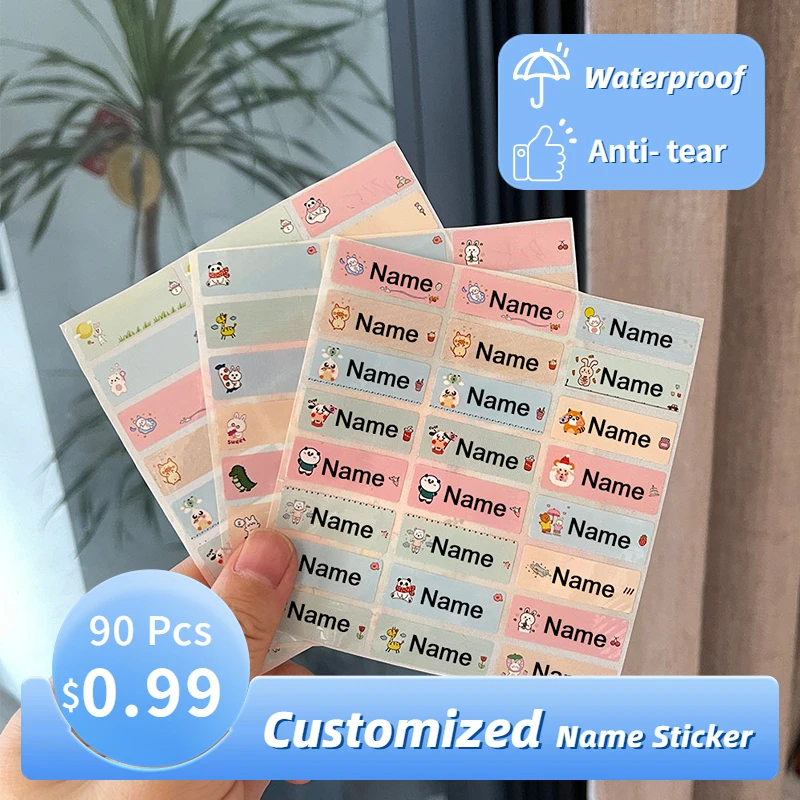 

90pcs Size Name Tag Sticker Customize Stickers Waterproof Personalized Labels Children School Stationery Office Water Variety