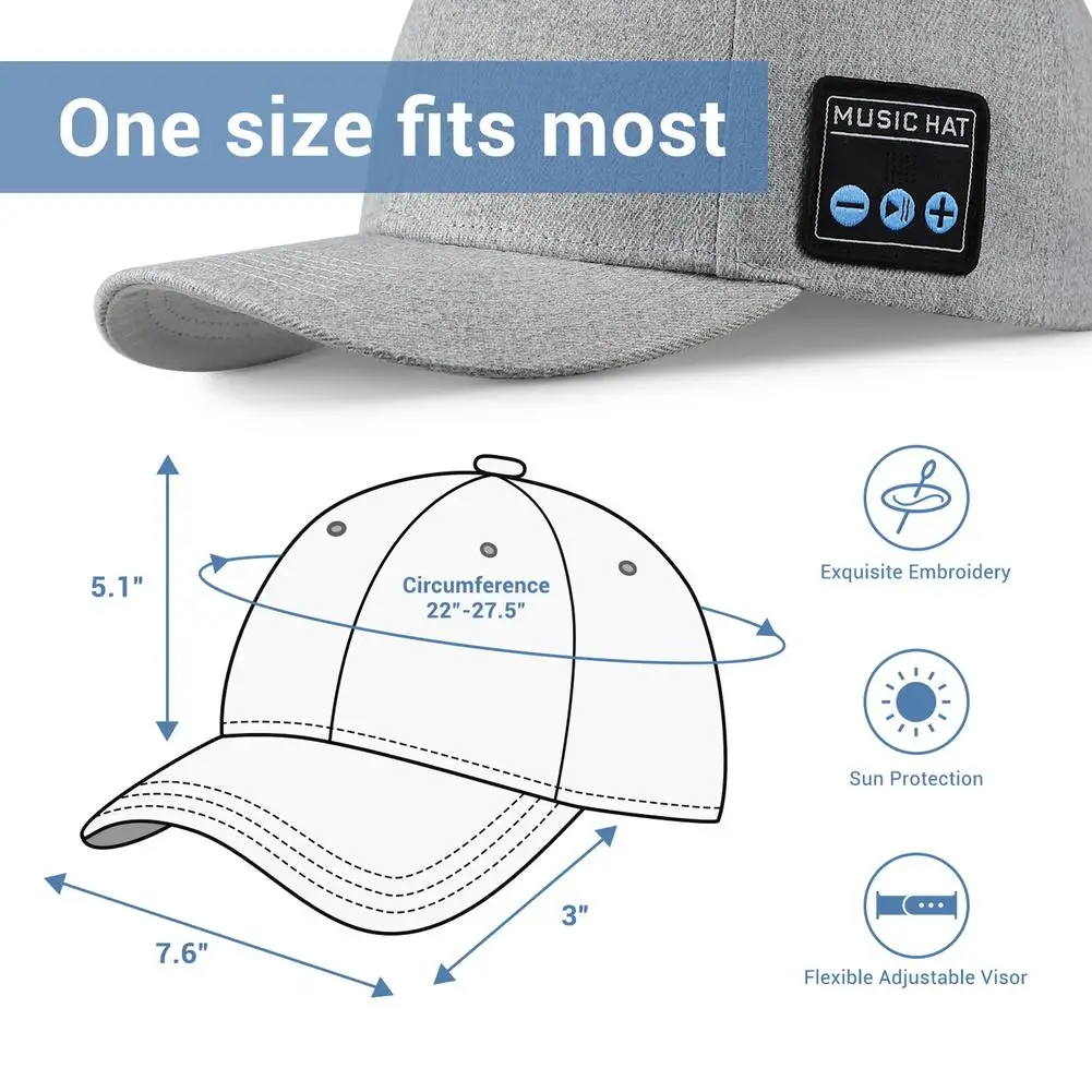 Bluetooth-compatible Audio Hat Headset Outdoor Wireless Bluetooth-compatible Binaural Speakers Sun Hat enlarge