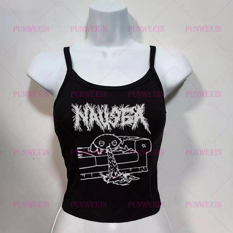 Фото Dark Nausea милая панк Y2k 90-х годов Harajuku майка без рукавов металлическая готическая графика эмо девушка винтажная уличная одежда сексуальный тонкий топ №3