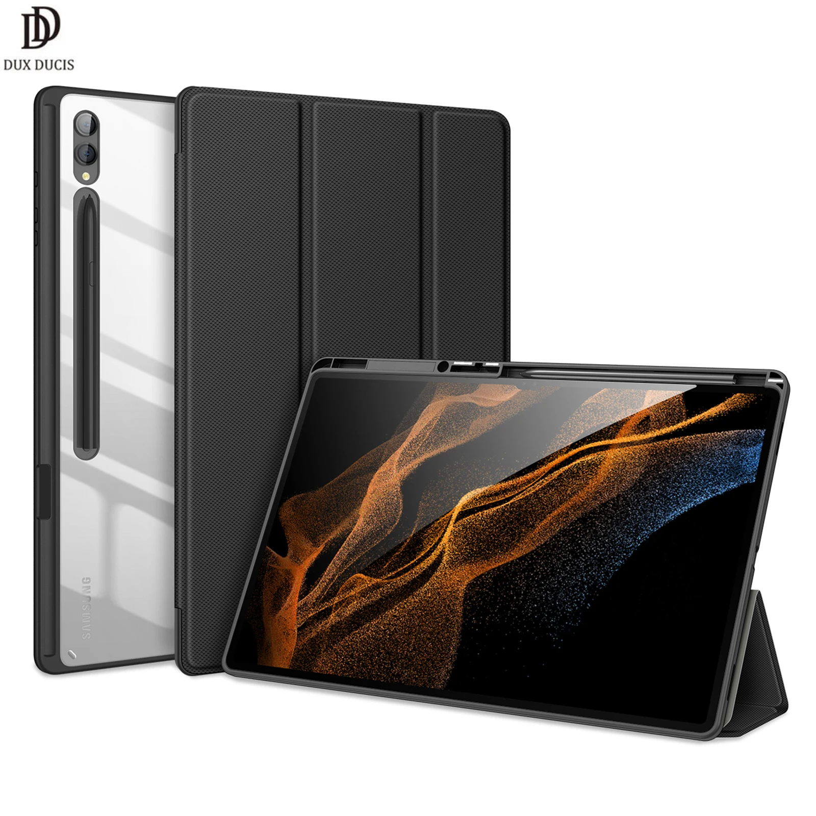 

DUX DUCIS Tablet Leather Case For Samsung Galaxy Tab S9 Ultra/Plus Smart Sleep Wake Trifold Stand Clear Back Full Protection