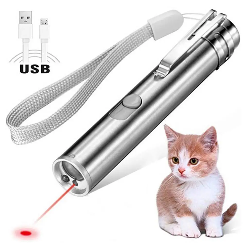 

Заряжаемая через USB Дразнилка 3-в-1 для кошек, фонарик, указка, Интерактивная игрушка для домашних животных