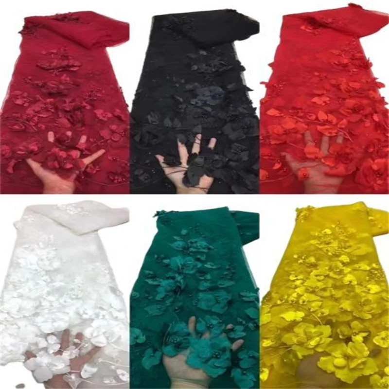 

Красная французская молочная шелковая кружевная ткань с бусинами 2022 Высококачественная африканская 3d Цветочная кружевная ткань нигерийские кружева с сеткой ткань для свадьбы