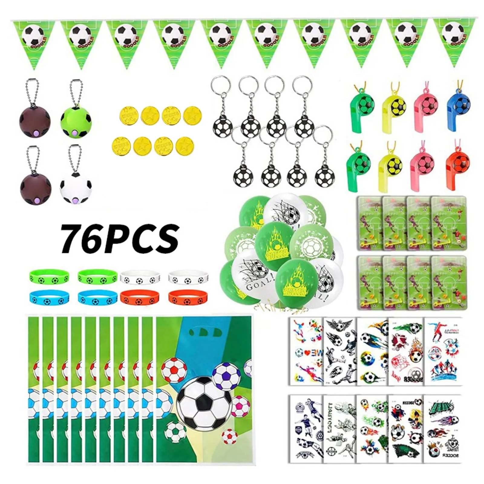 

Chew Sensory 76PC 2022 World Cup Soccer Party Gift Set Soccer Theme Party Soccer Toy Whistle Sticker Eraser Silicone Bracelet