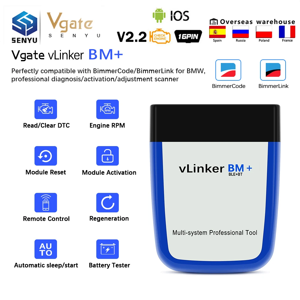 Vgate vLinker BM + ELM327 wifi для BMW сканер OBD OBD2 Bluetooth-совместимый 4 0 Автомобильный