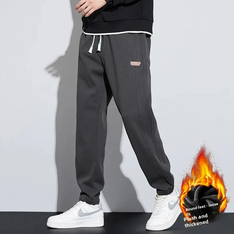 Новинка 2023 мужские осенне-зимние утолщенные спортивные штаны свободного кроя на