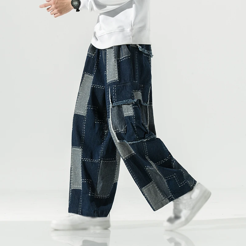 Male Distressed Jeans Men Japanese Streetwear Hip Hop 5XL Design Patchwork Baggy Cargo Jeans for Men Oversize Denim Trousers