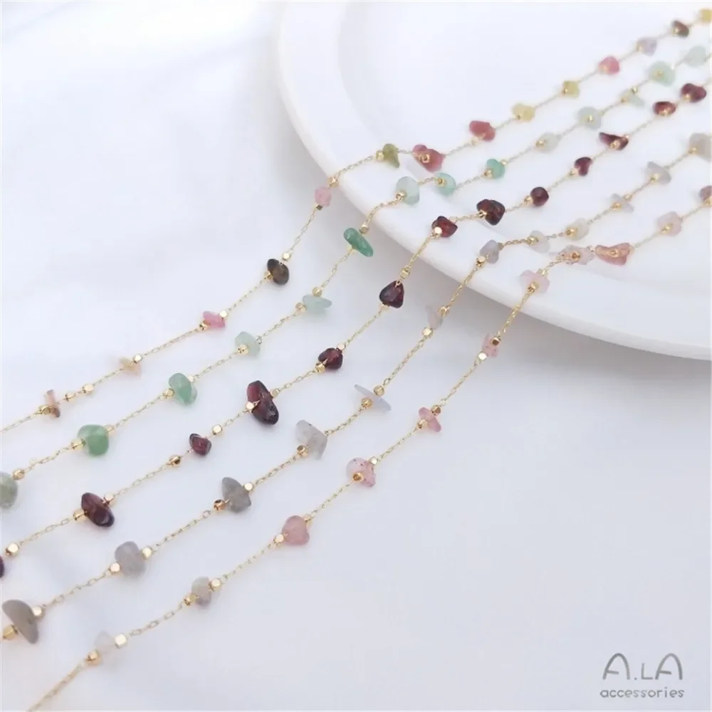 Натуральный турмалин гранат клубника кристалл гравийная цепочка 14-каратное