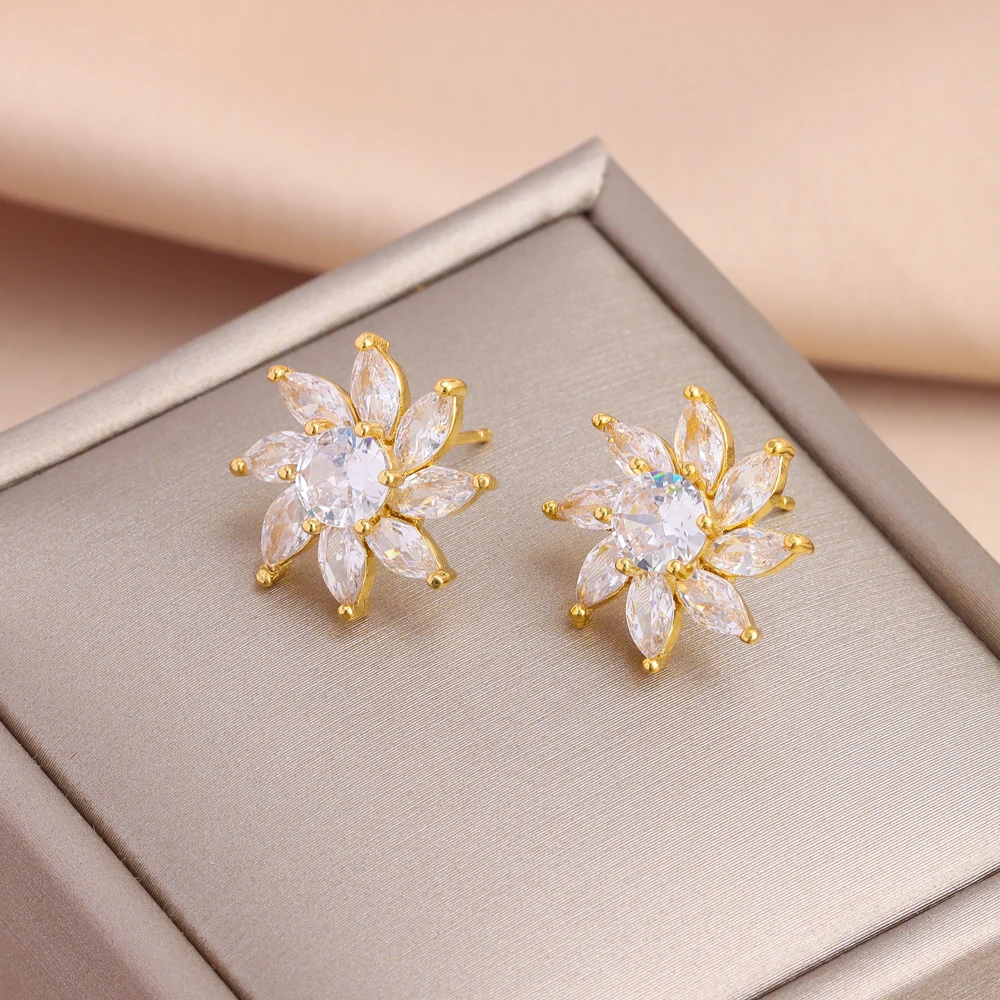 Женские серьги-гвоздики из нержавеющей стали с цирконом