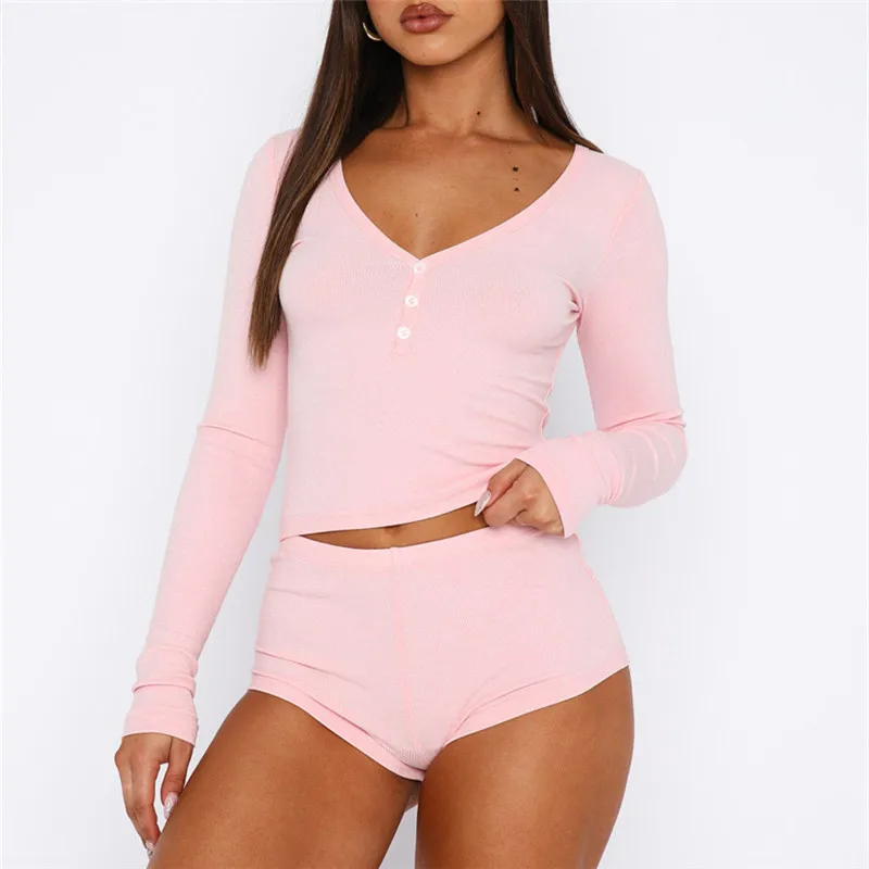 

Женский комплект для отдыха hirigin, комплект из двух предметов: рубашка с длинным рукавом и пуговицами, короткий топ и шорты, спортивный костюм