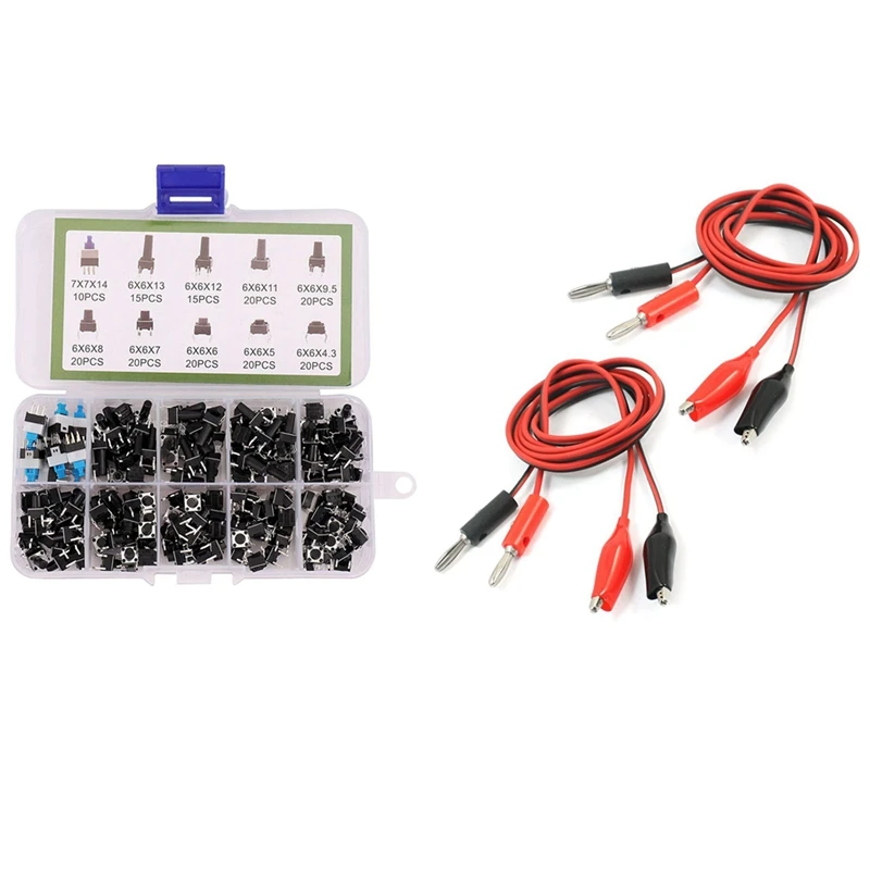 

2PCS Alligator Clip To Banana Plug Multimeter Test Lead With 180PCS Tactile Push Button Switch Micro-Trigger