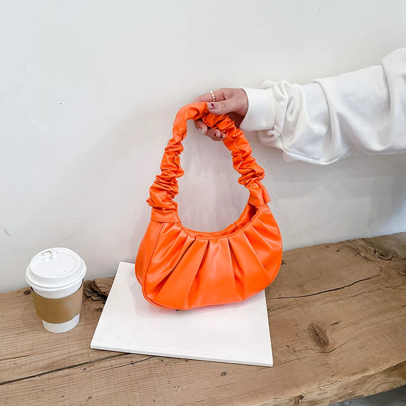 

Retro solid color pleated bag 2022 new western style personality one-shoulder underarm bag fashion simple handbag clutch bag