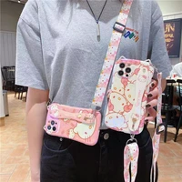 cute cartoon cat hello kitty phone case for iphone 11 12 13 pro max x xs xr 7 8 plus silicone with lanyard wrist holder cover
