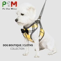 psm pet supplies traction rope small dog and cat breathable vest chest strap plaid fashion tractor dog accessories