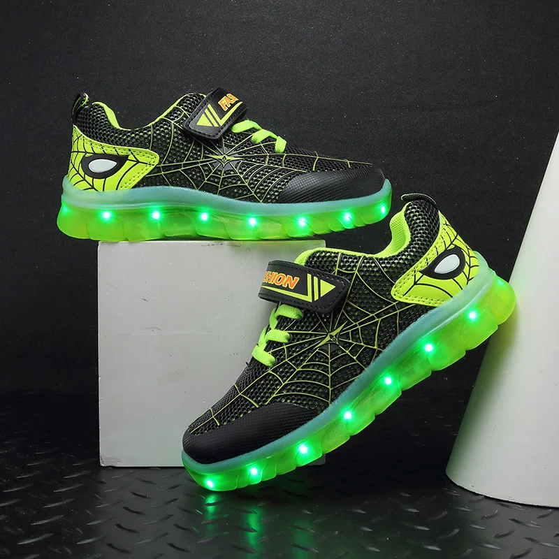 

New Children Led Light Up Running Sports Shoes Luminous Hook Loop Sneaker for Girls Kids USB Charging Glowing Casual Shoes Boys