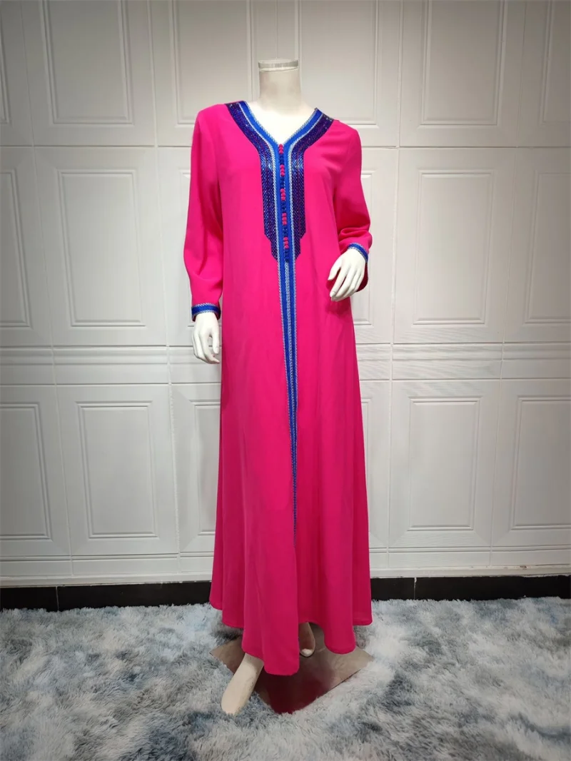 Two Pieces Abaya Dress Set for Women Dubai Muslim Hot Fix Rhinestone Tape Trim Gorgeous Party Evening Robe Corban Eid