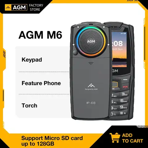 Разблокированный телефон AGM M6 4G, IP68 кнопочный телефон с клавиатурой, 2500 мАч, прочный телефон с двумя SIM-картами, сотовый телефон для пожилых л...