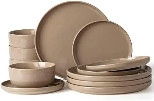 

and Bowls Set, 12 Pieces Dinnerware Sets, Dishes Set for 4, White