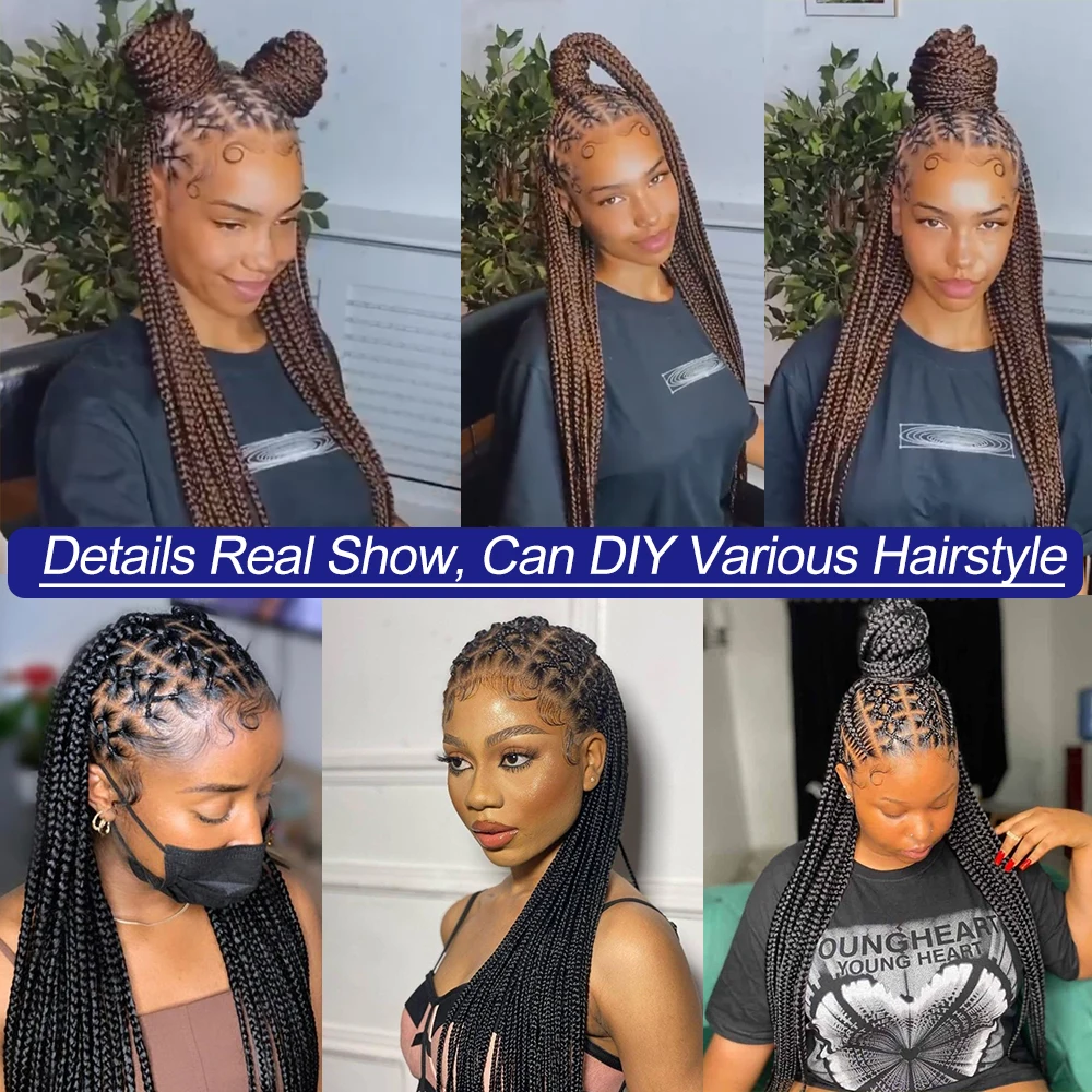 36‘’ Full Lace Box Braid Lace Front Wig Super Long Criss Cross Knotless Braids Wig Ombre Synthetic Braided Wigs for Black Women images - 6