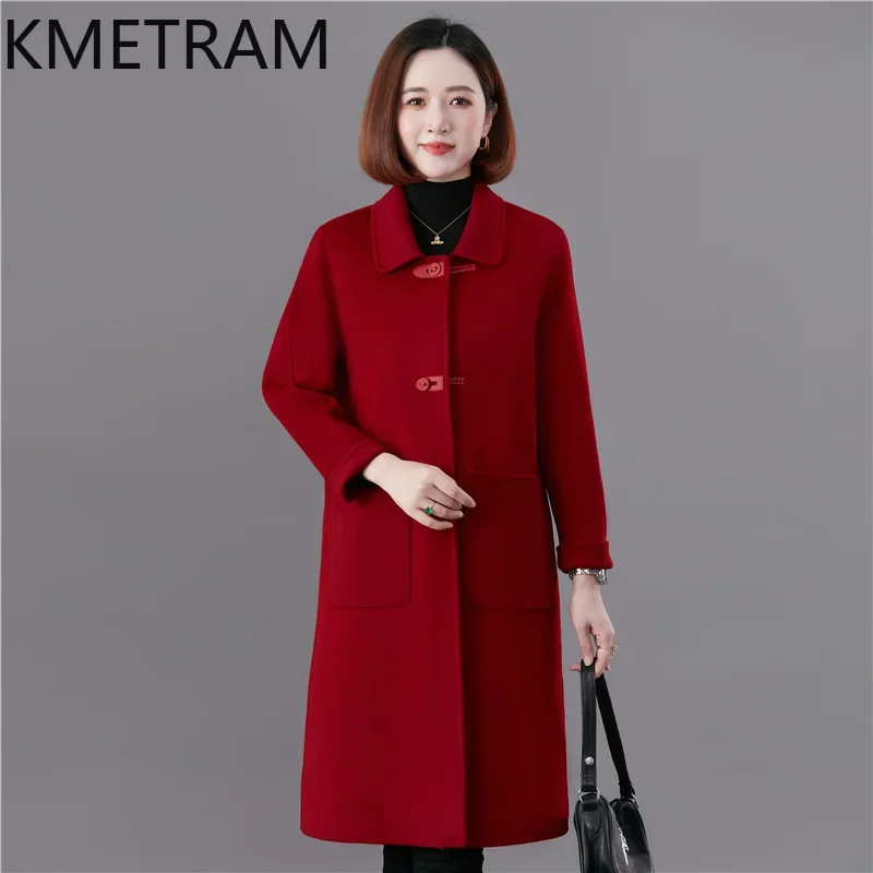 KMETRAM 100% Prawdziwa Wełniana Kurtka Kobiety Luksusowy Zimowy Długi Płaszcz Wysokiej Jakości Odzież Damska Nowość w Odzieży Wierzchniej