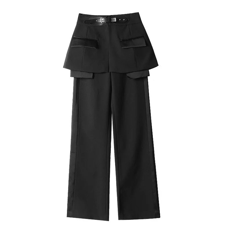 J GIRLS Autumn New Collection High Waist Black Belt Split Joint Personality Loose Pants Women Trousers Fashion Tide GF825