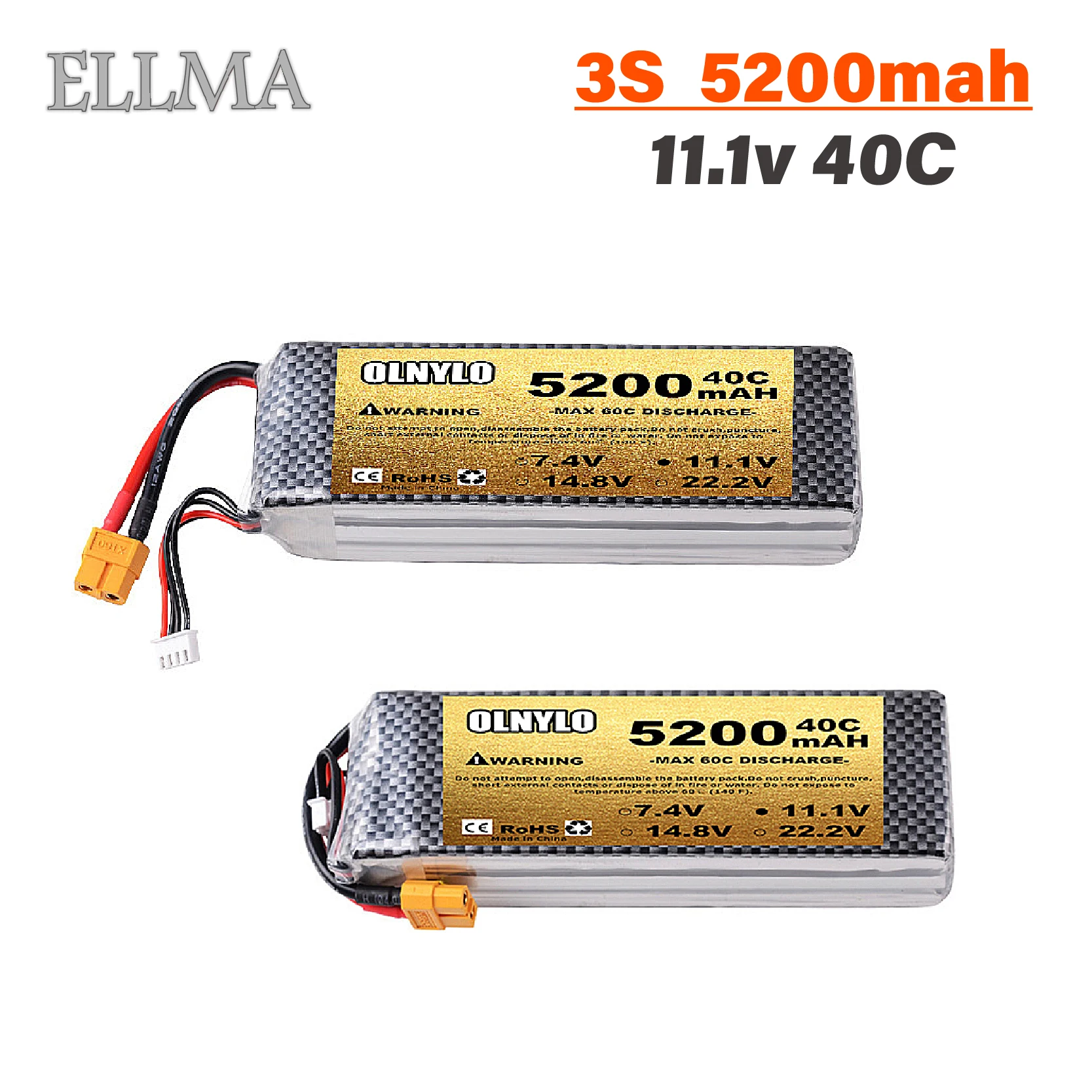 Для квадрокоптера RC FPV гоночного дрона самолета 3S 5200 мАч 11 1 В Lipo батарея 40/60C с