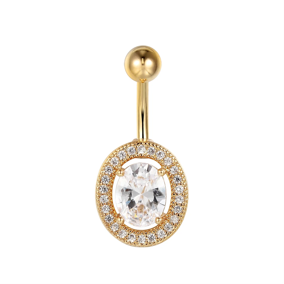

Micromounting Oval Zircons Belly Button Ring 14G 10mm Stainless Steel Barball Women Piercing Navel Jewelry Gold Plated Accessory