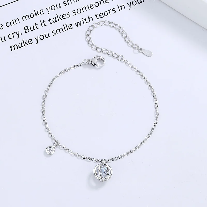 

KOFSAC Shining Zircon Geometric Circle Pendant Bracelets For Women 925 Silver Fashion Jewelry Simple Chain Bracelet Lady Gift