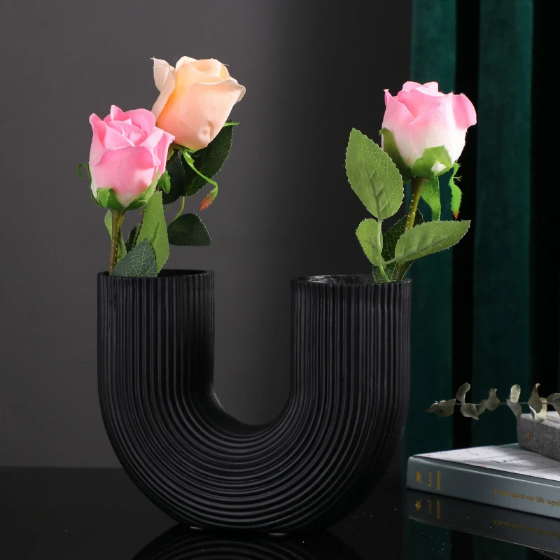 

Large Flower Vase Modern Ornament Desk Decoration Pure Nordic Living Room Flower Arrangement Abstract Art Home Decor L057