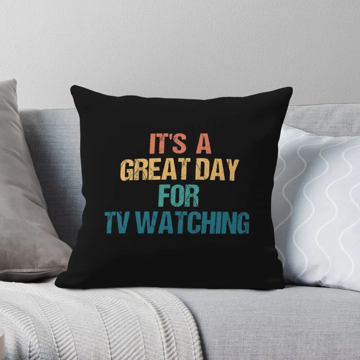 

TV Watching Square Pillowcase Polyester Linen Velvet Printed Zip Decorative Pillow Case Sofa Cushion Cover