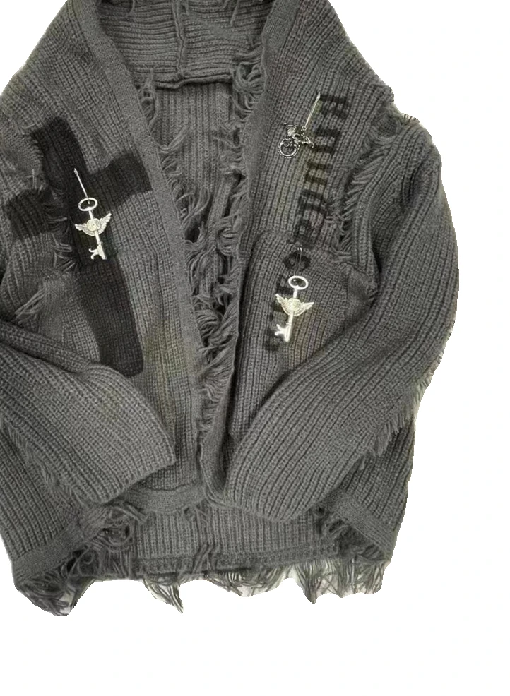 Винтажный кардиган Dark Subculture женский свитер Осень-зима Харадзюку рваный