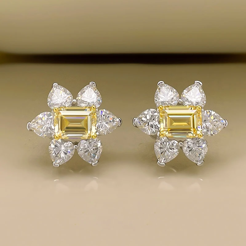 Купи New S925 Sterling Silver Stud Earrings Six Prongs Simple Love Heart Earrings Surrounded with Goose Yellow Diamond Stud Earrings за 2,319 рублей в магазине AliExpress