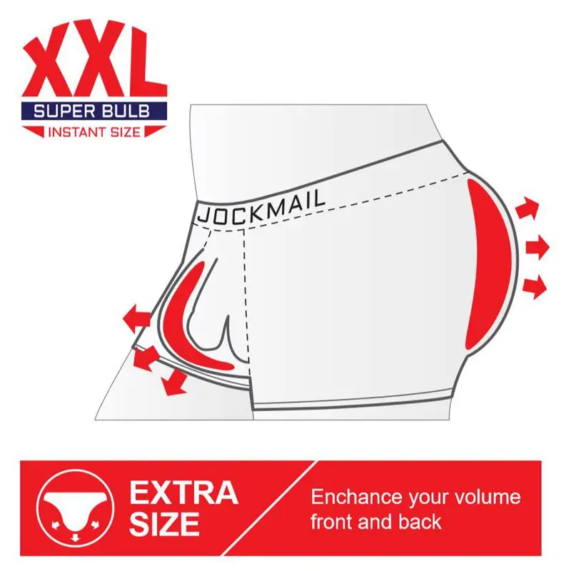 JOCKMAIL Fashion Men's Underwear Push Up Pad Boxer Shorts big ass sponge padding Detachable padded Trunks