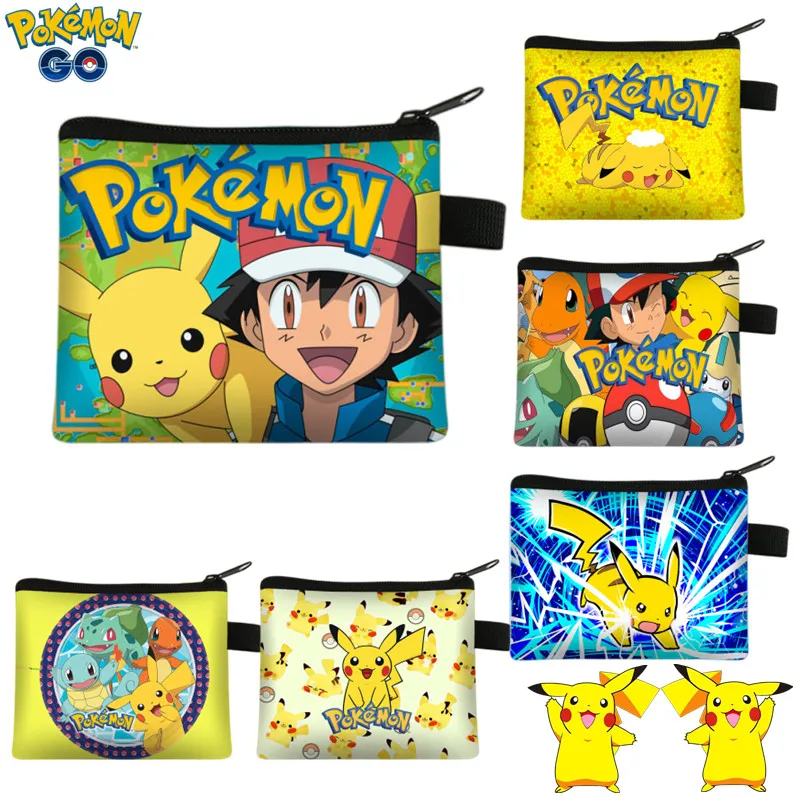 

Pokemon Pikachu Kids Cartoon Coin Purse Pikachu Anime Printed Coin Key Storage Bag PU Wallet Portable Card Holder Clutch gifts