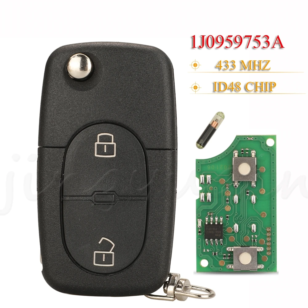 

Jingyuqin, 2 кнопки, Φ 433 МГц, ID48 чип 1J0959753A для VW Volkswagen Passat Golf MK4