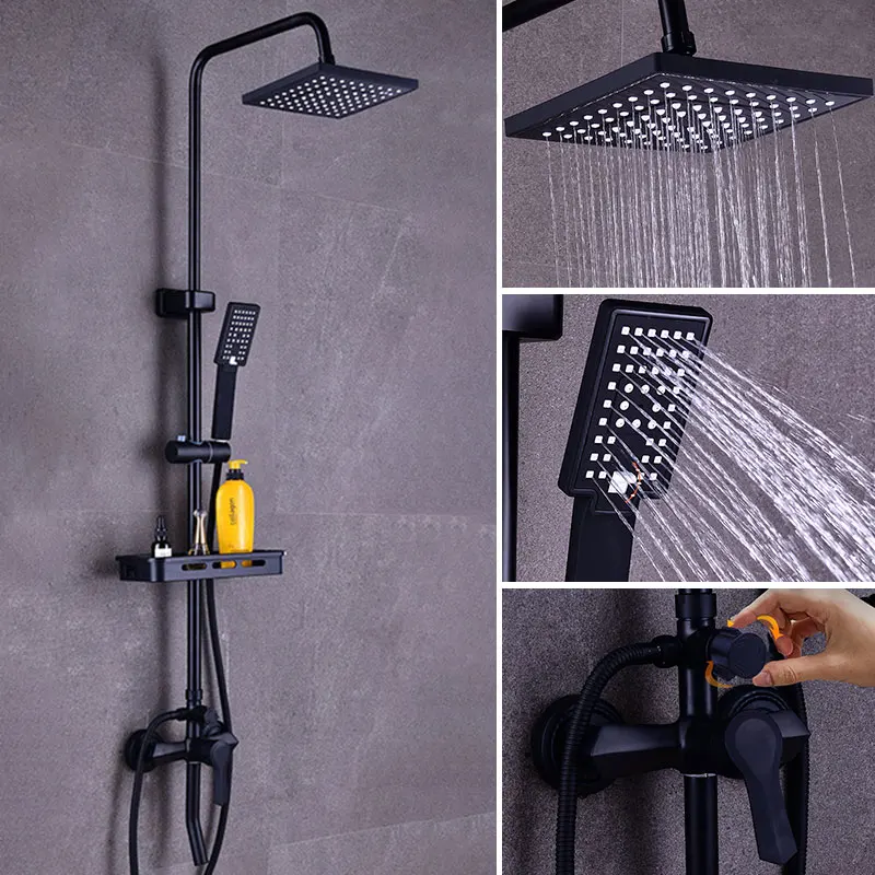 Bathroom Faucet Matt Black Rain Shower Bath Wall Mounted Bathtub Mixer Tap Cold Hot Water Control Set | Строительство и ремонт