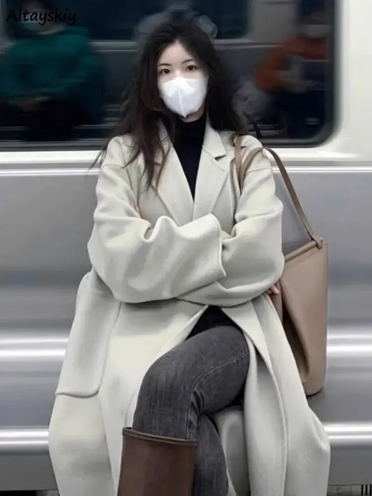 Смешанные женские длинные пальто в корейском стиле осень-зима свободные