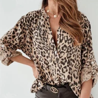 women popularity comfortable top female loose single breasted long sleeve office elegant leopard printing cardigan corset blouse