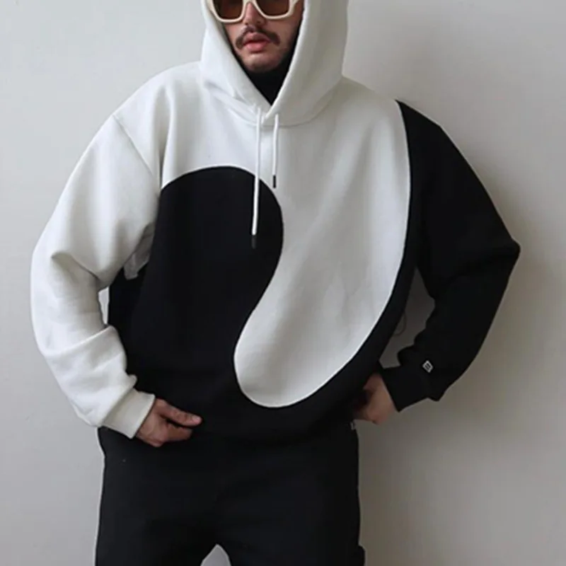 

LUCLESAM Men's Hooded Contrast Color Printed Sweatshirts Loose Pullover Hoodies Autumn Casual Trend Sweater Jackets for Men