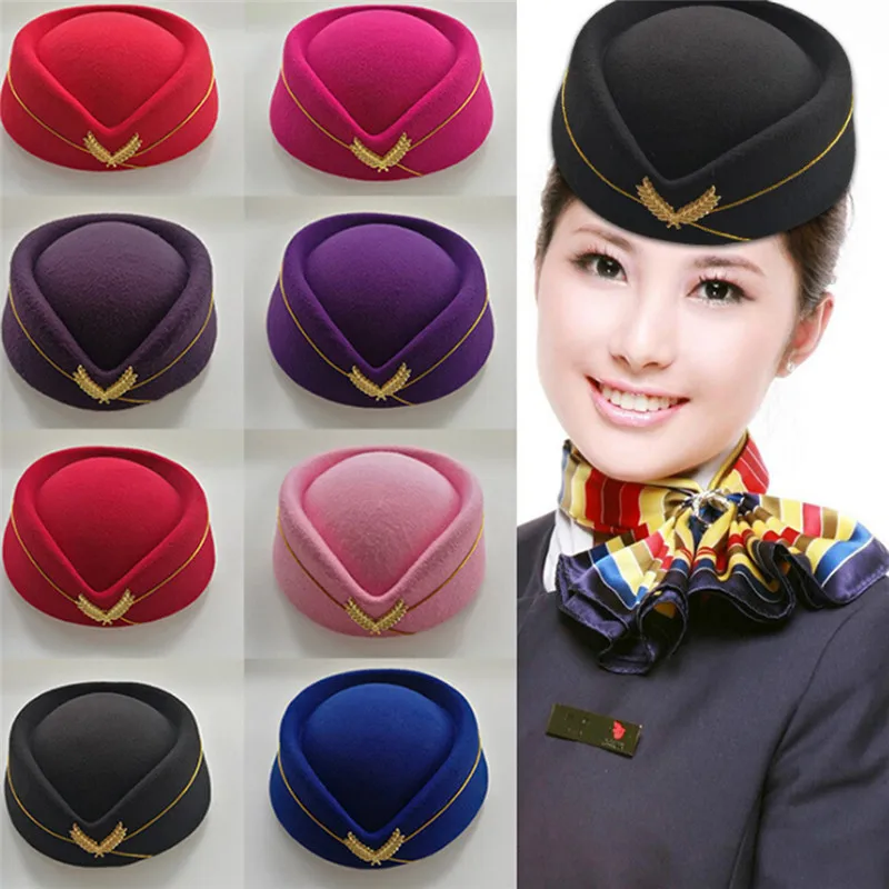 

Cosplay Airline stewardess Cap Hat Wool Uniform Plane Fans Women Stage Perform