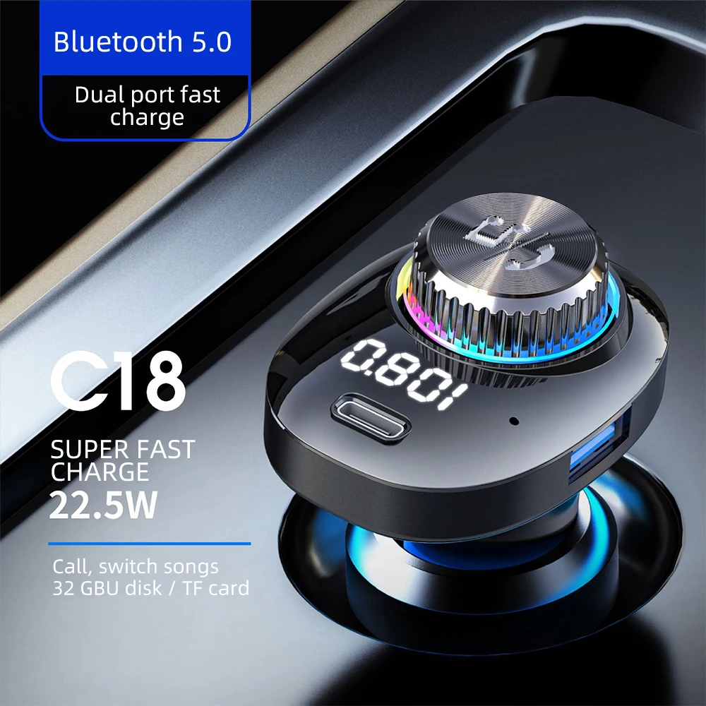 

Bluetooth FM-трансмиттер автомобильный с двумя USB-портами и поддержкой быстрой зарядки, 22,5 Вт