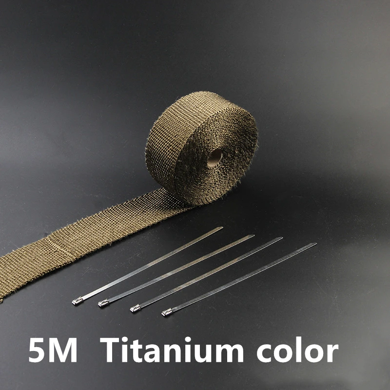 Термолента для выхлопных газов мотоцикла, спортивная обертка для глушителя, 5 см, 5 м, термозащитный экран, термостойкий с завязками из нержавеющей стали, грязевой велосипед, автомобиль